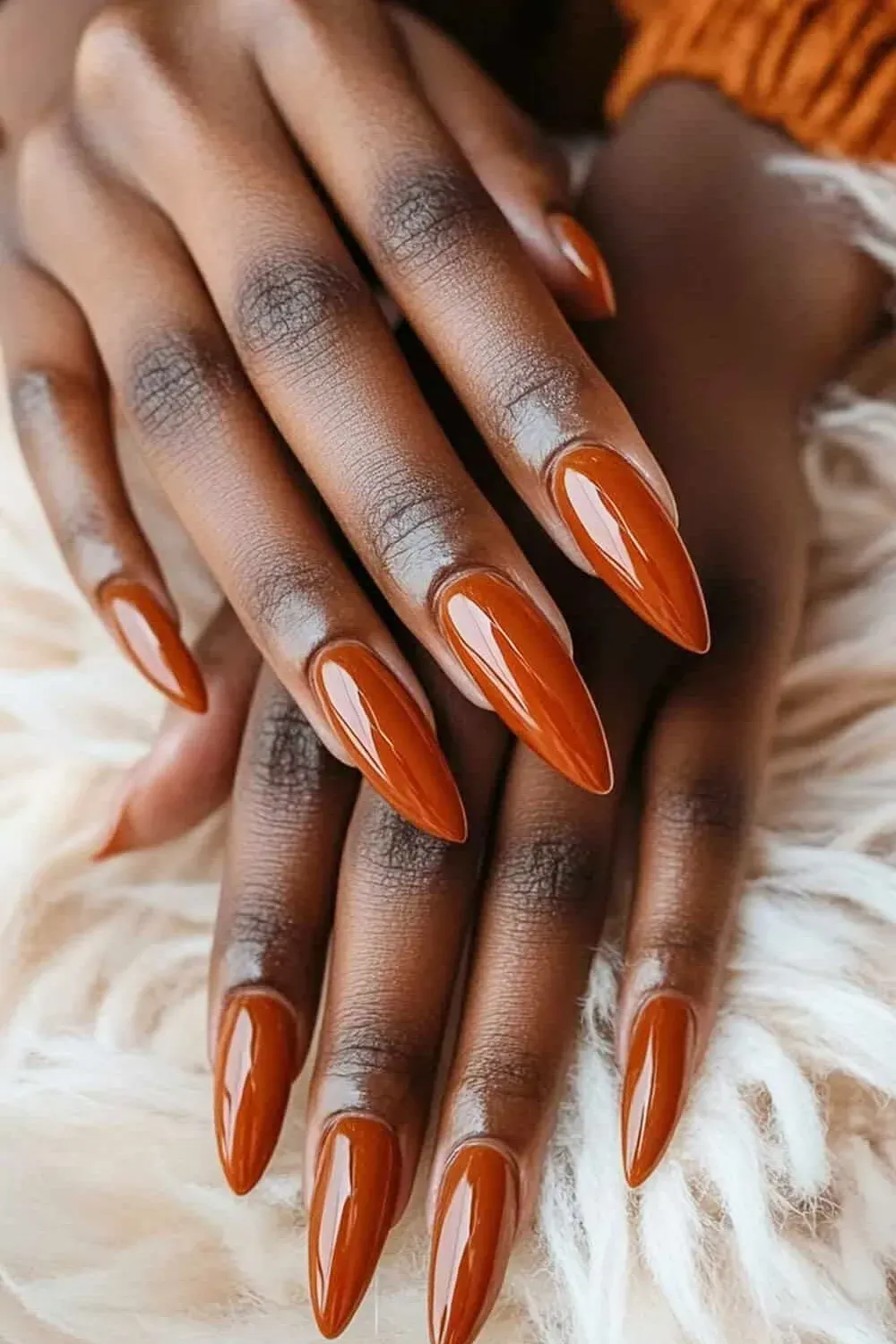 A warm, reddish-brown with orange accents for a nod to the fall favorite drink.