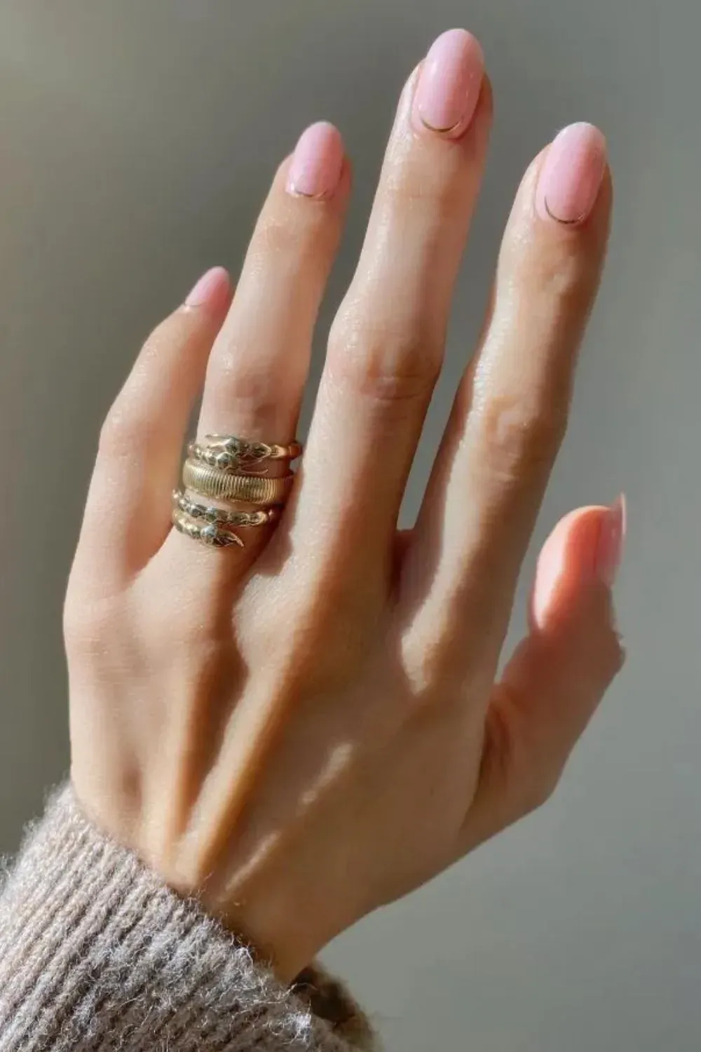 Syrup Pink Nails with Silver Outline - Close-up of syrup pink nails with fine silver detailing