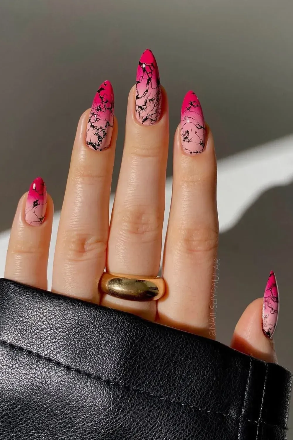 DIY Pink and Black Bubble Marble Halloween Nails