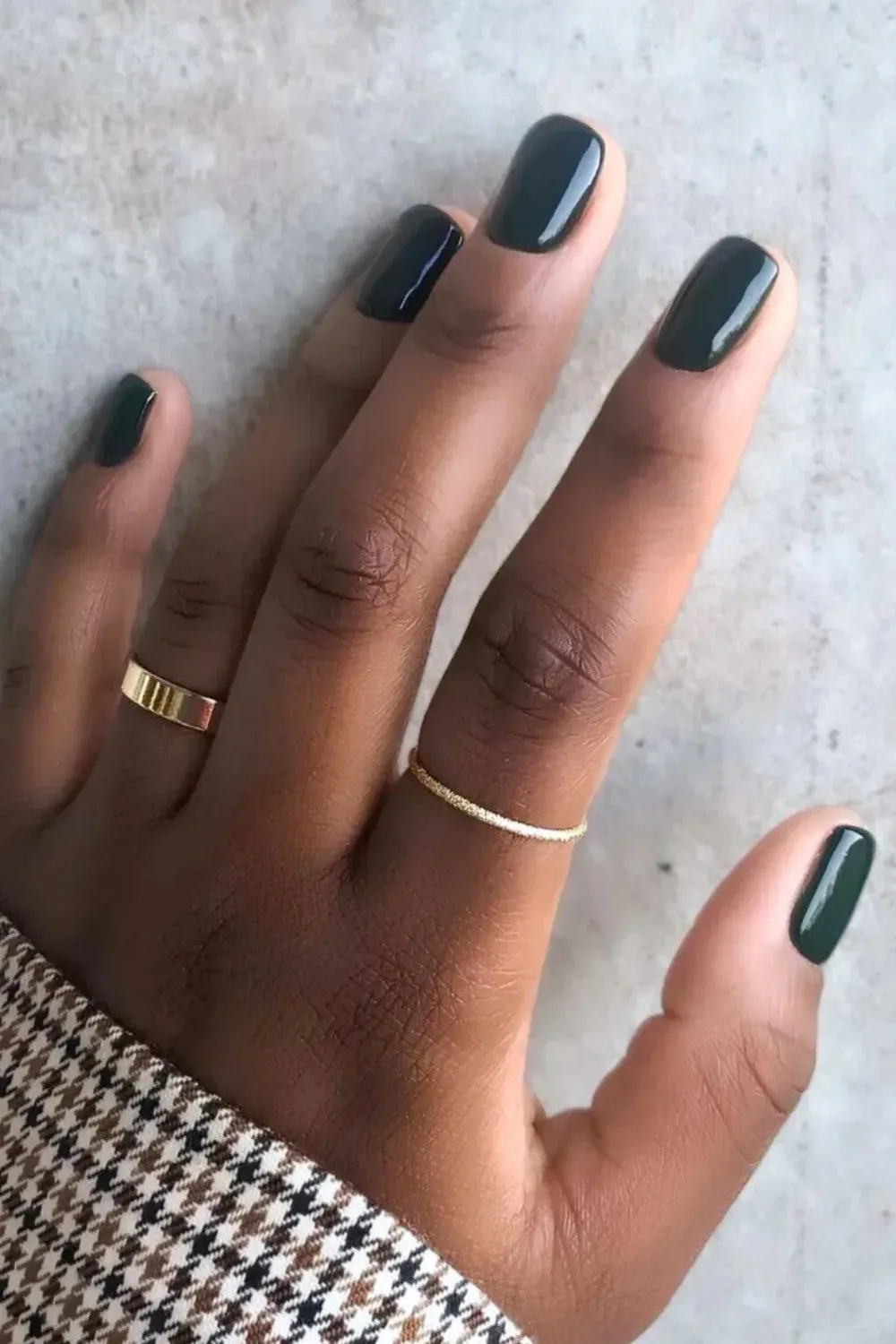 Classic Short Dark Forest Green Manicure - Very short, square nails painted a solid, glossy, deep dark forest green.