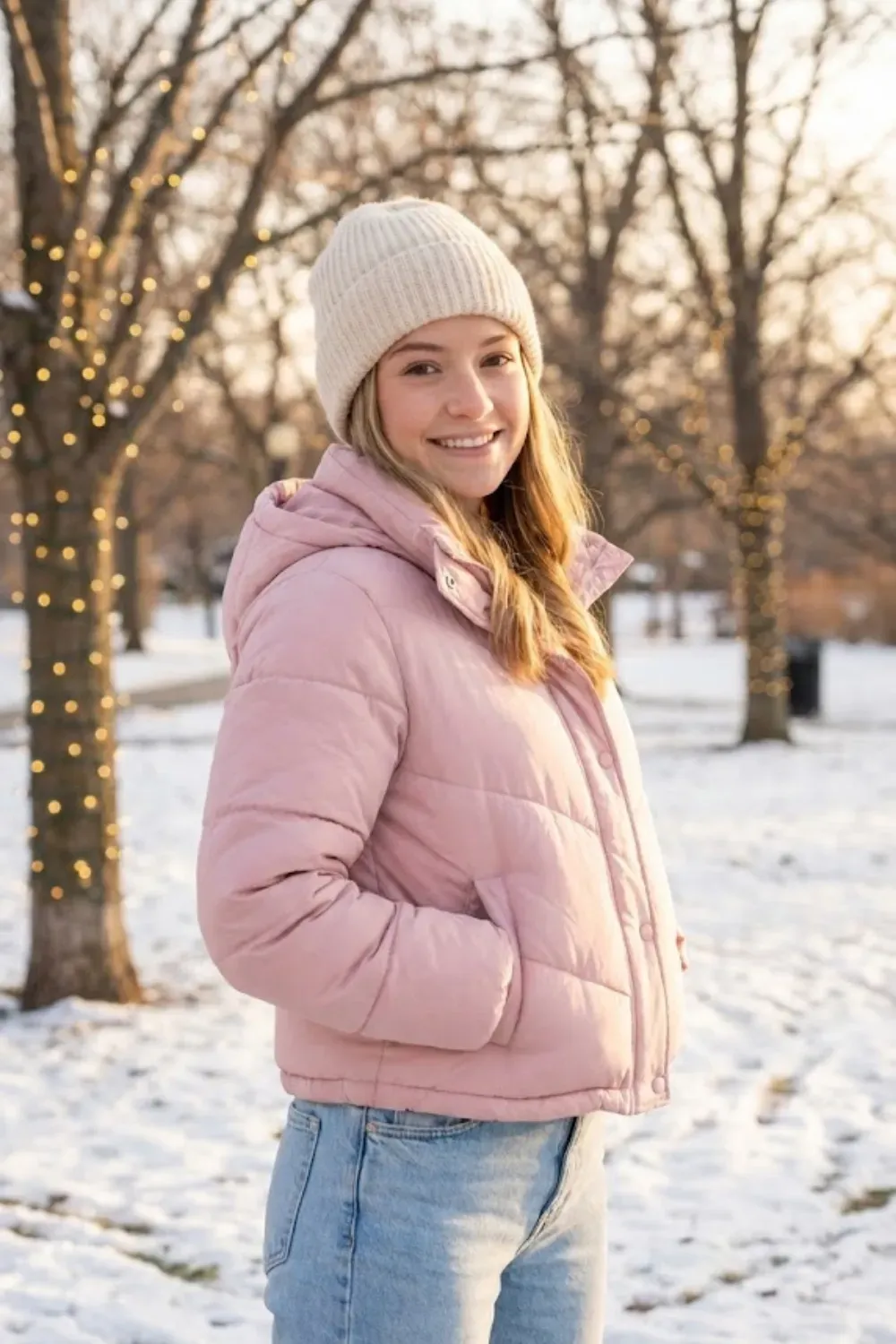 Baby Pink Korean Puffer Jacket / Cute cozy winter aesthetic snow outfit