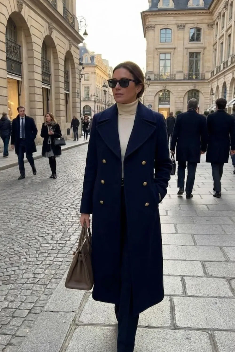 Navy Double Breasted Military Coat / Elite chic winter style women