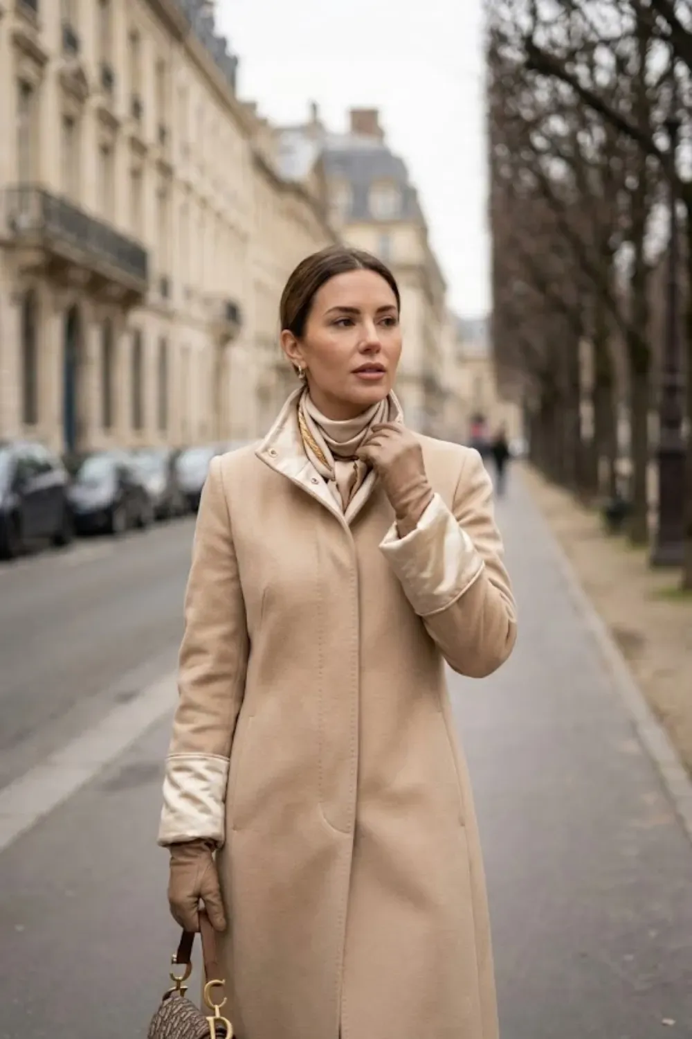 Champagne Beige Coat Satin Lining / Luxe refined winter fashion
