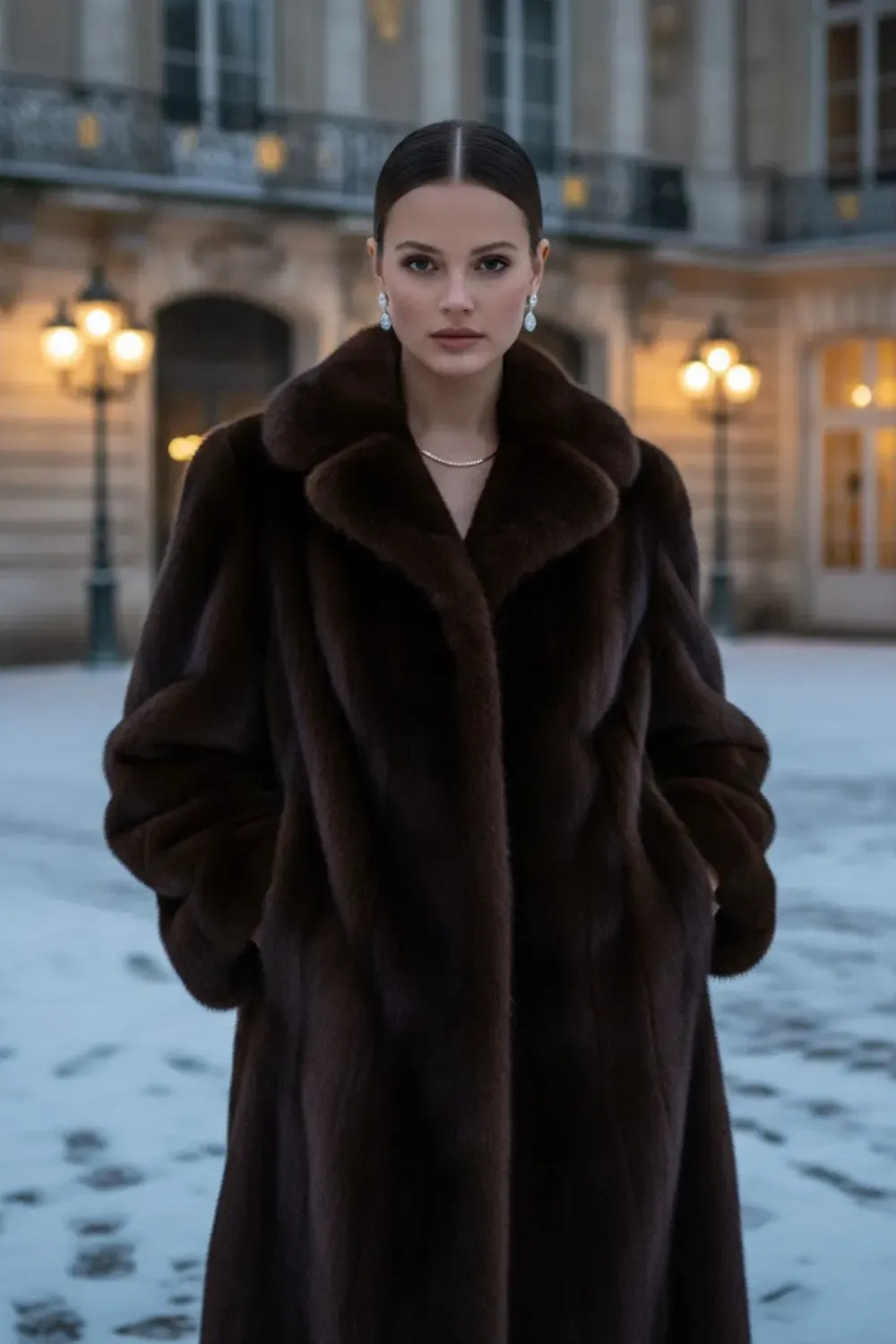 Dark Brown Long Fur Coat Luxury / Elegant full length fur coat winter