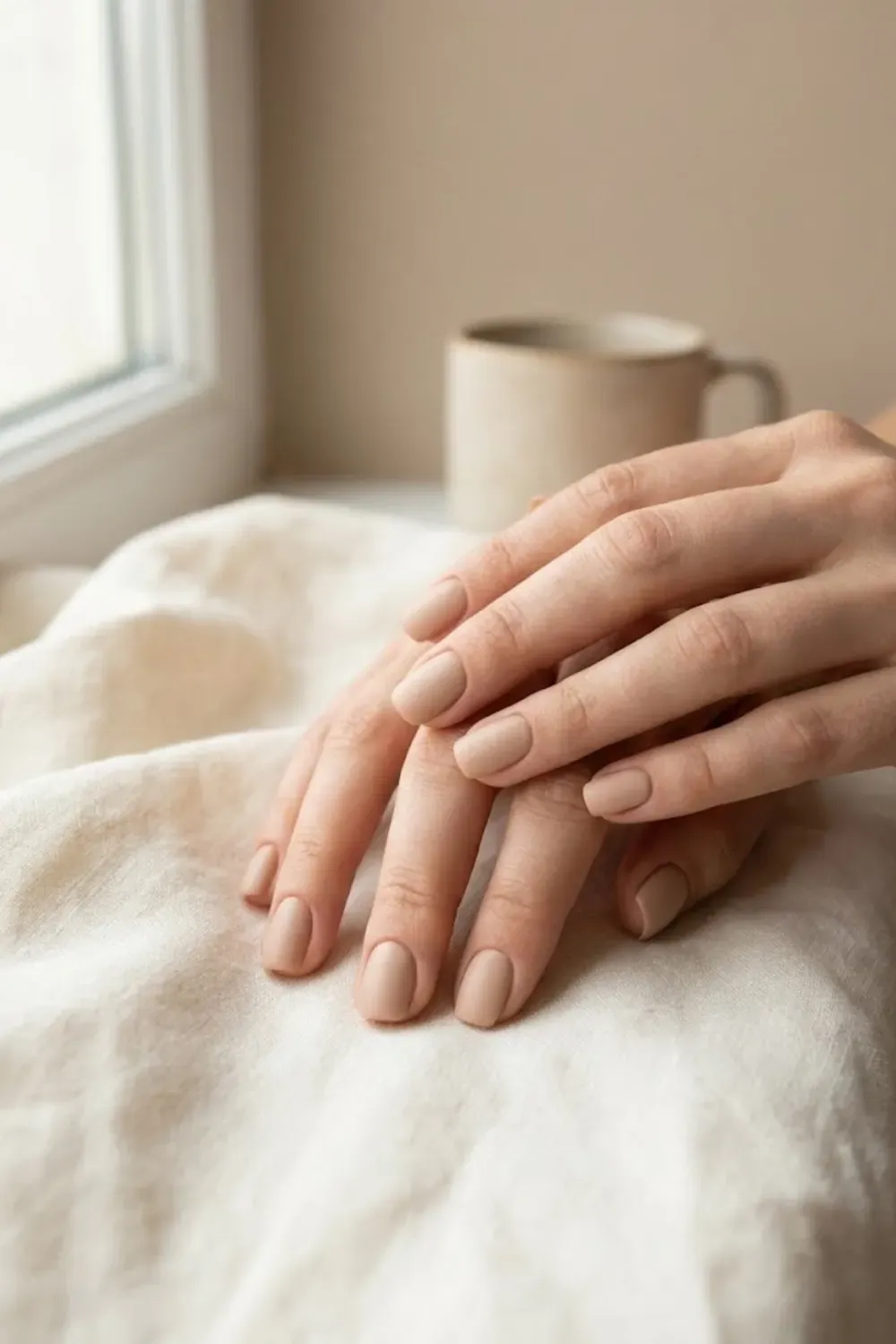 matte-nude-nails-minimalist - Short matte nude nails with smooth finish, minimalist manicure design.