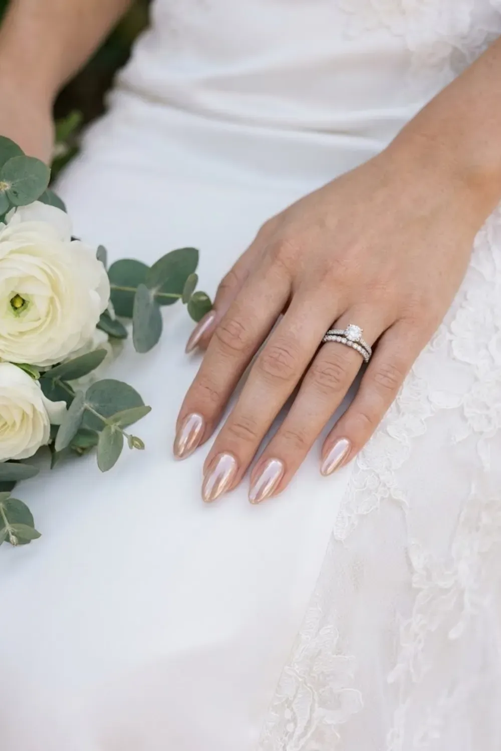 Glazed Donut Pearl Chrome - Holding bouquet; shiny, sheer iridescent "glazed" finish.