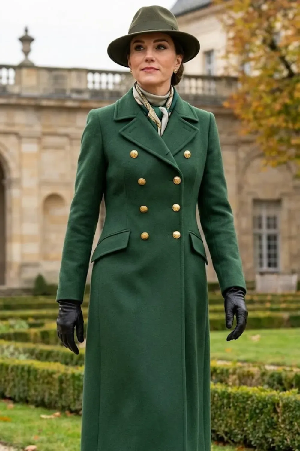 Green Military Wool Coat Fedora / Regal elite chic winter coat