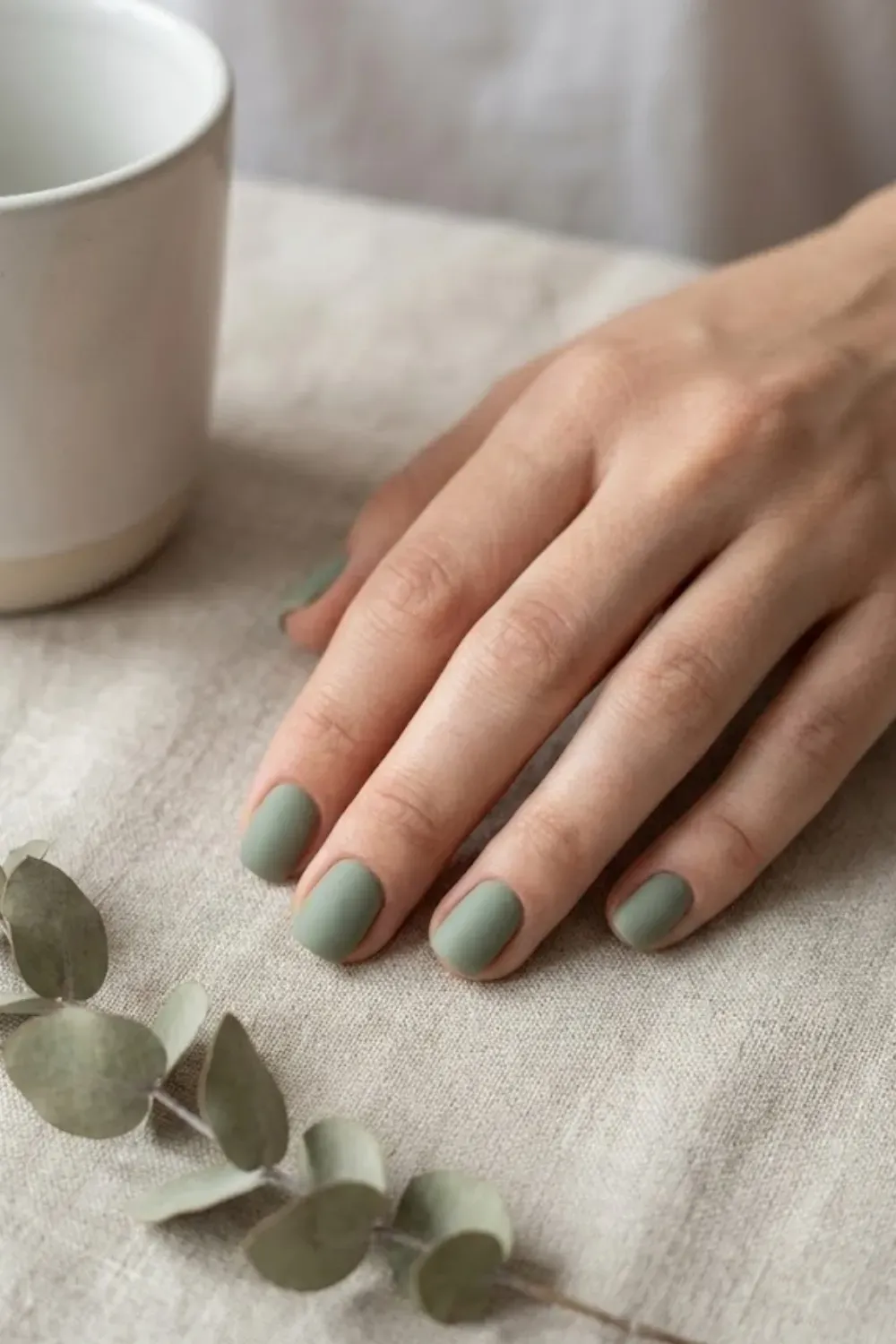 Matte Sage Solid Nails – simple matte sage green manicure minimal winter look