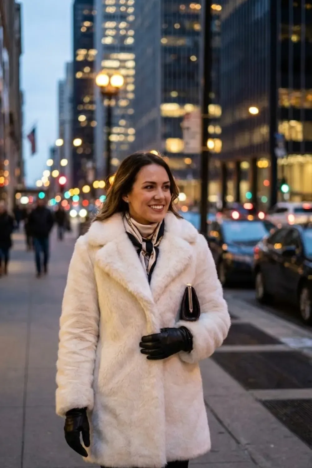 White Mid-Length Faux Fur Coat / Glamorous luxury winter coat