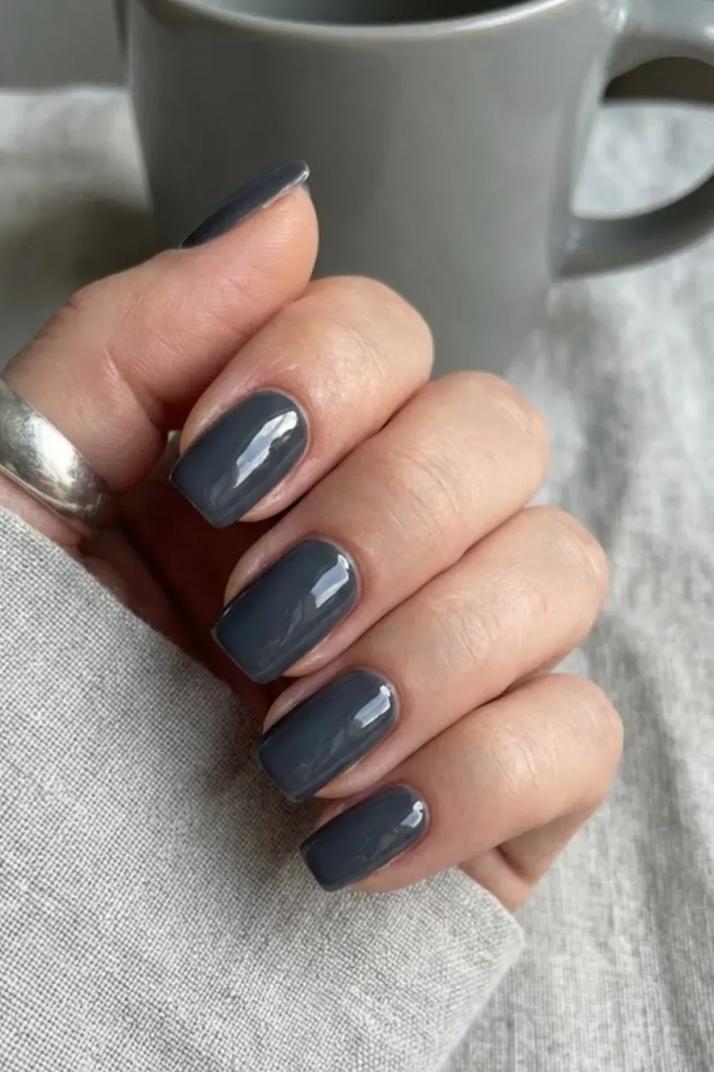 Charcoal Grey Square – Dark grey charcoal gel nails square shape modern