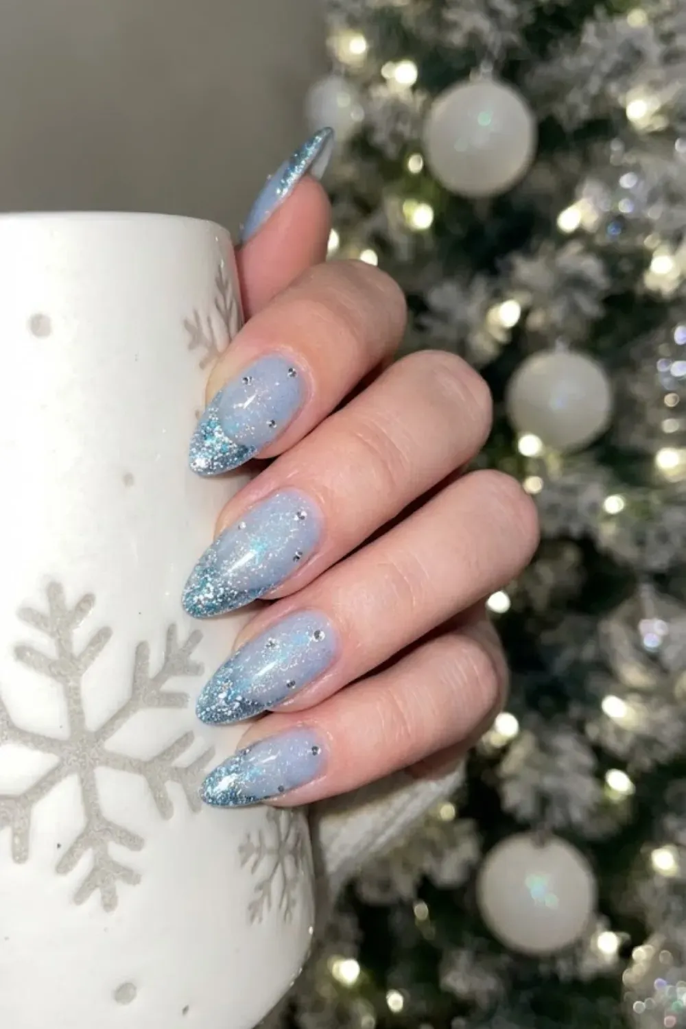 Metallic Blue Mirror Shine - long almond high shine metallic blue chrome nail polish