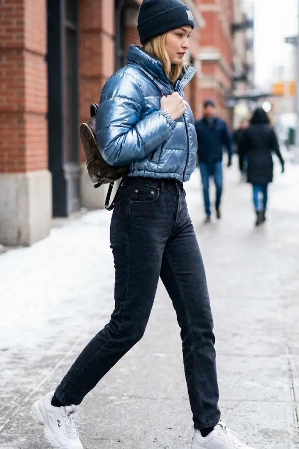 Metallic Blue Cropped Puffer / Shiny streetwear winter jacket trend