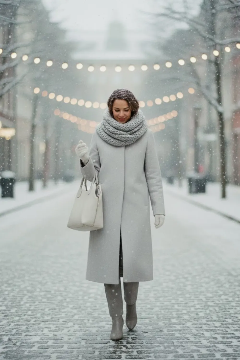 Light Grey Coat with Big Scarf / Cozy Pinterest winter outfit aesthetic