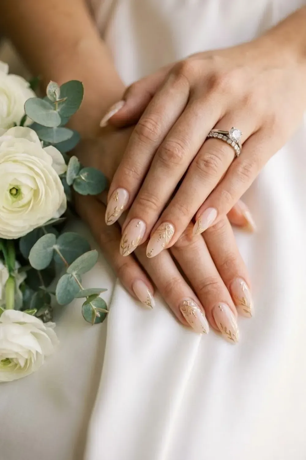 Botanical Pressed Flower & Gold Leaf - Hand holding white peony; dried flowers inside the gel.