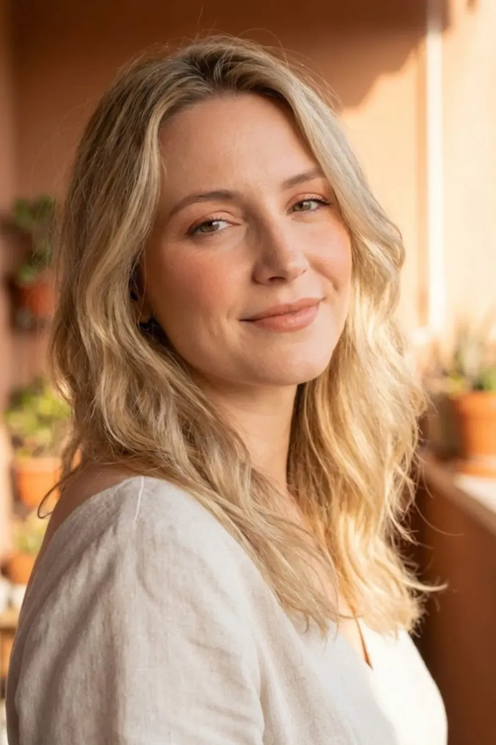 Peachy Neutral Glow Makeup - Peachy neutral glow makeup on white skin