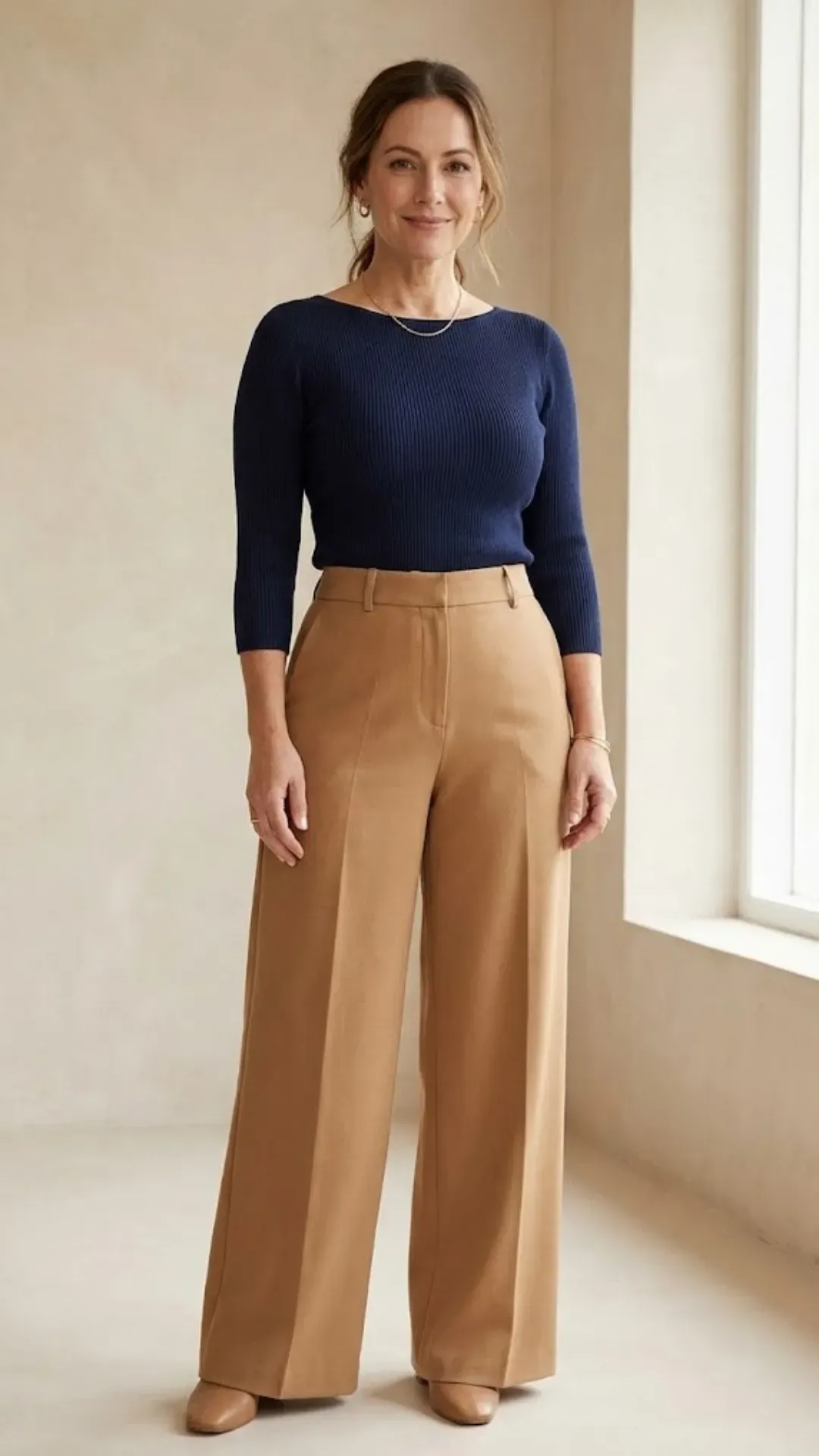 Best Sleeves for Busty Petite Women - Outfit showing flattering sleeve length for busty petite body