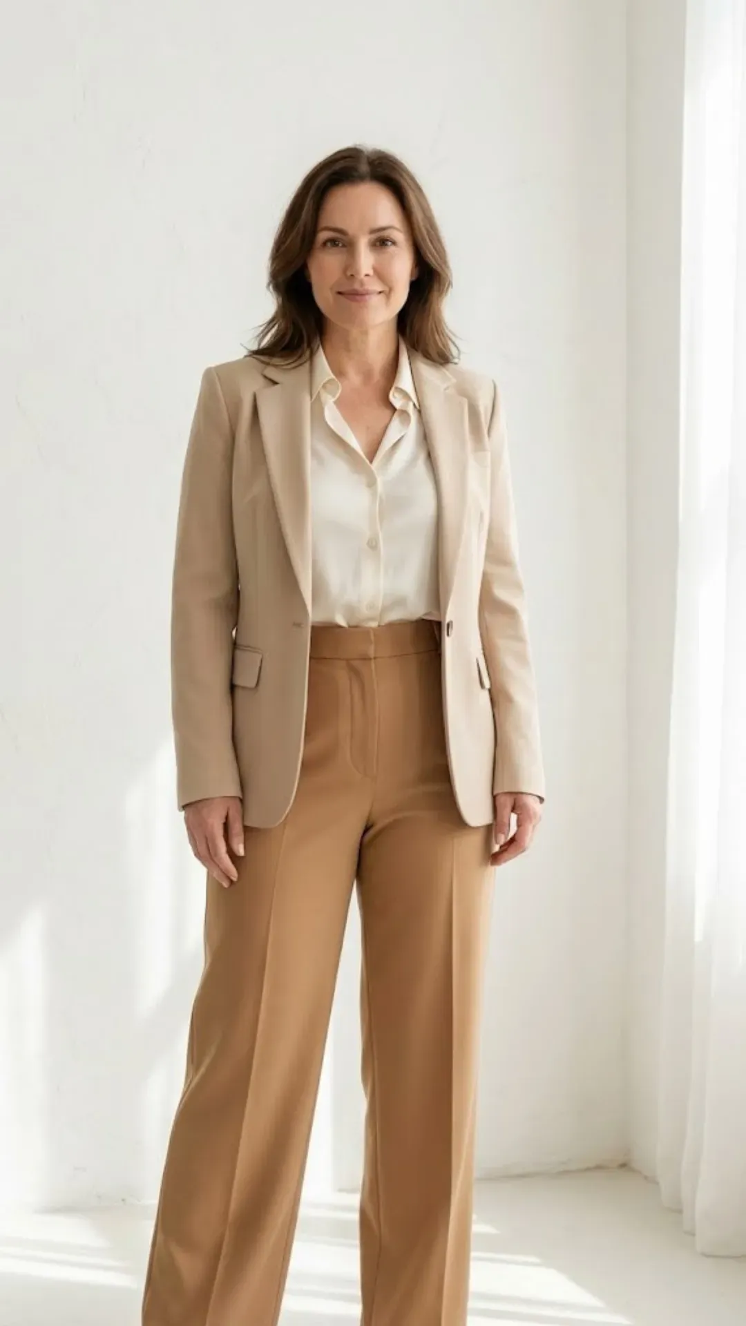 Confident Style After 40 - Confident busty petite woman over 40 wearing a flattering outfit