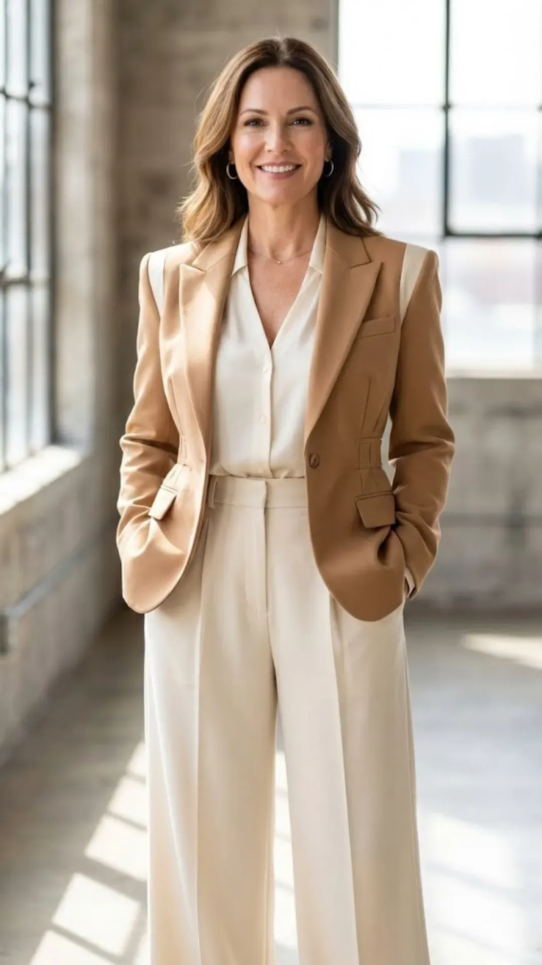 Tailored Blazer for Petite Busty Body - Petite woman over 40 wearing a fitted blazer