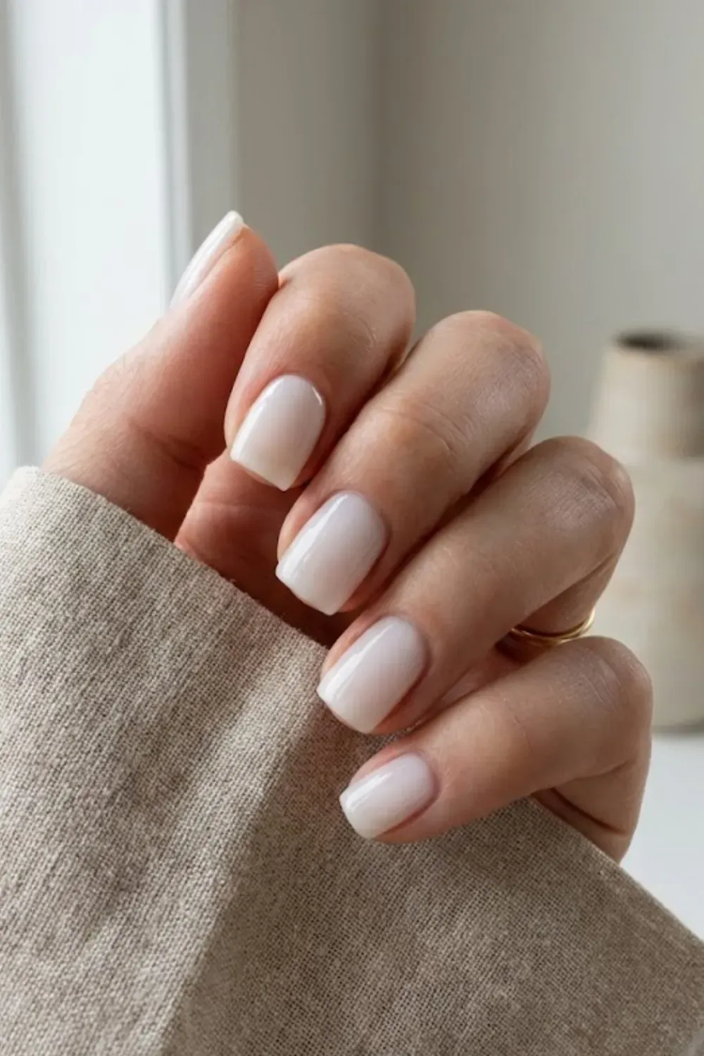 Milky white square nails with a soft, creamy vanilla finish.