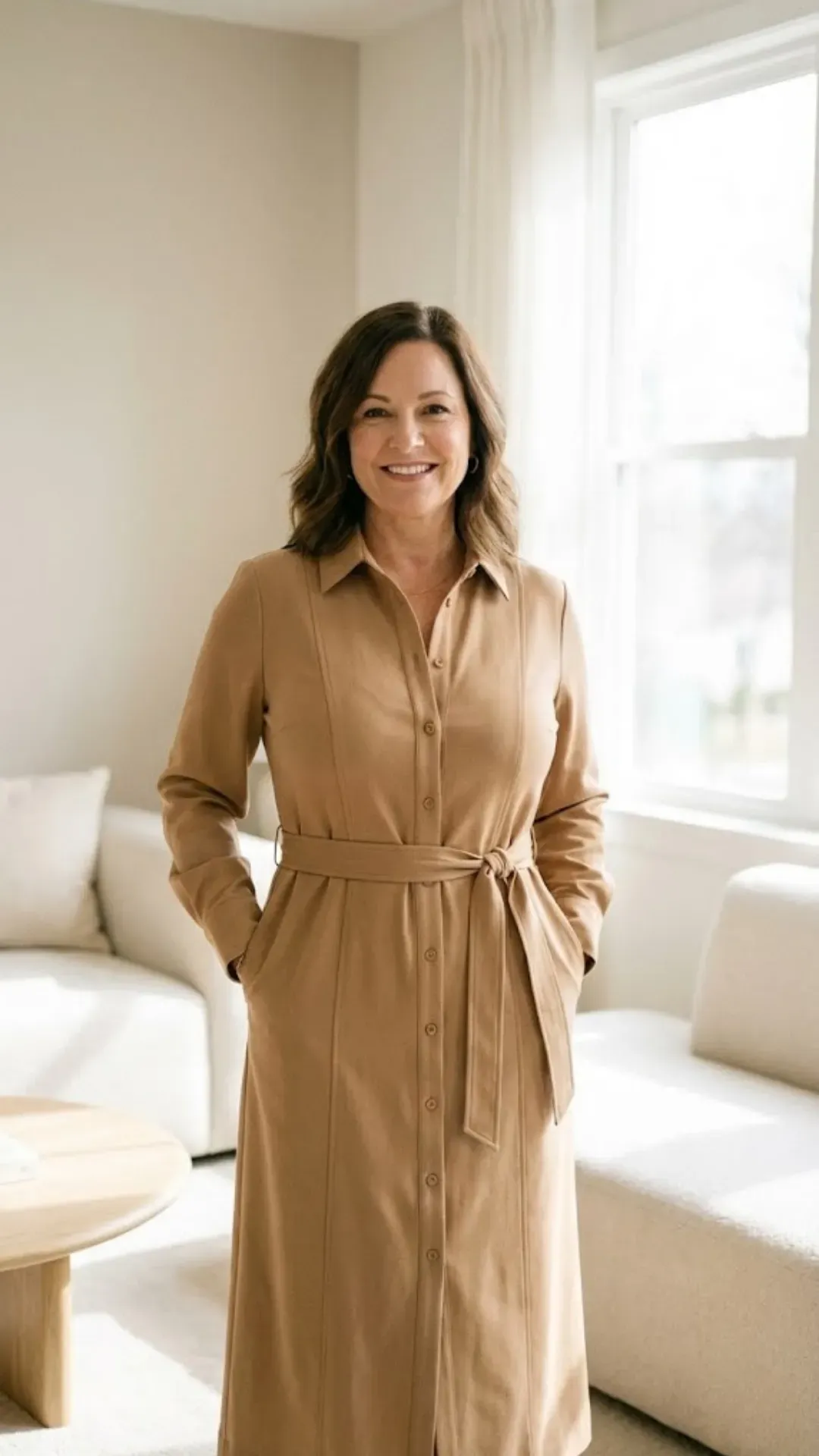 Vertical Line Styling for Busty Petite Body - Outfit using vertical lines to flatter busty petite women