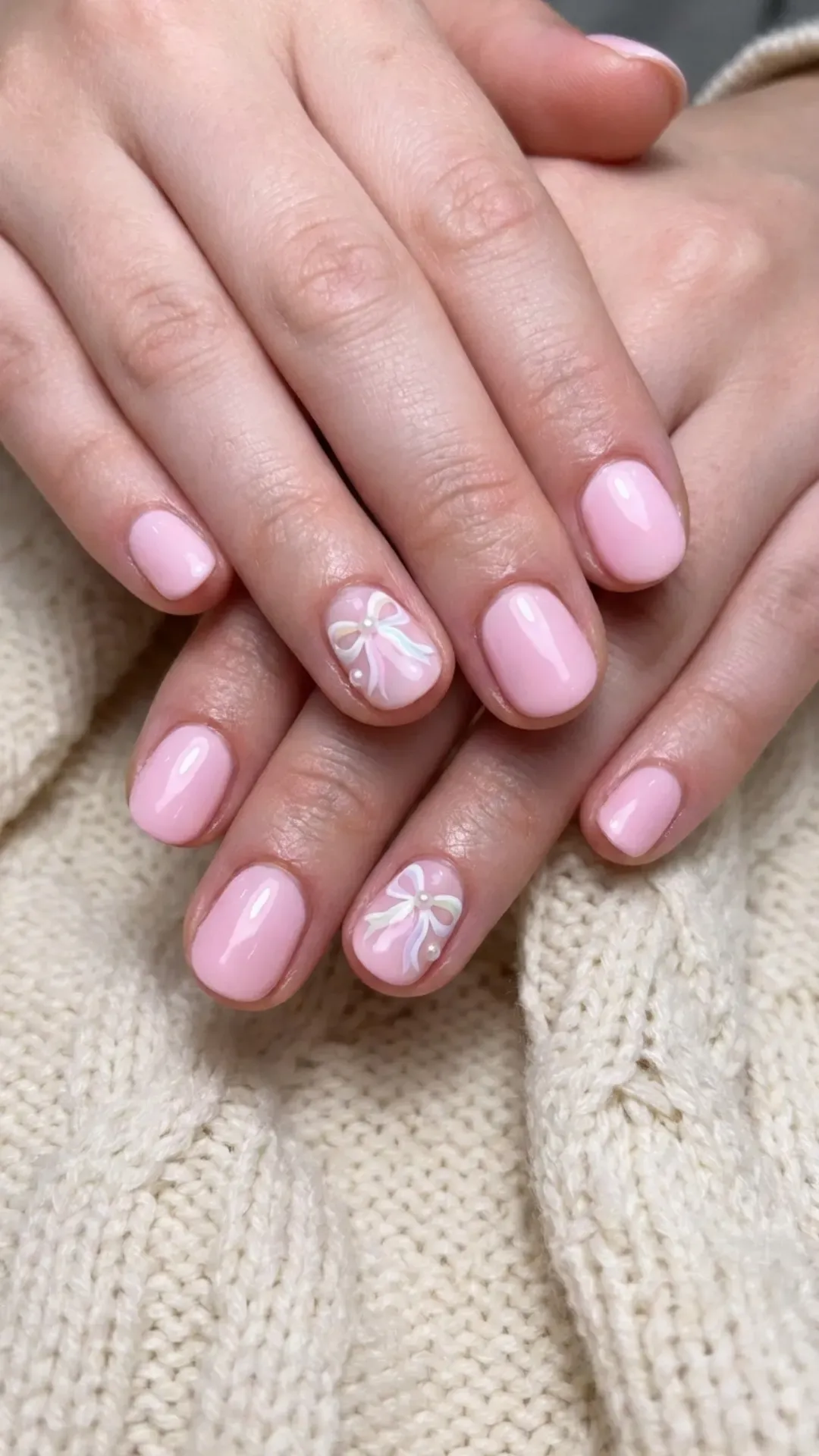 Coquette bow gorgeous nails, baby pink ribbon nail art
