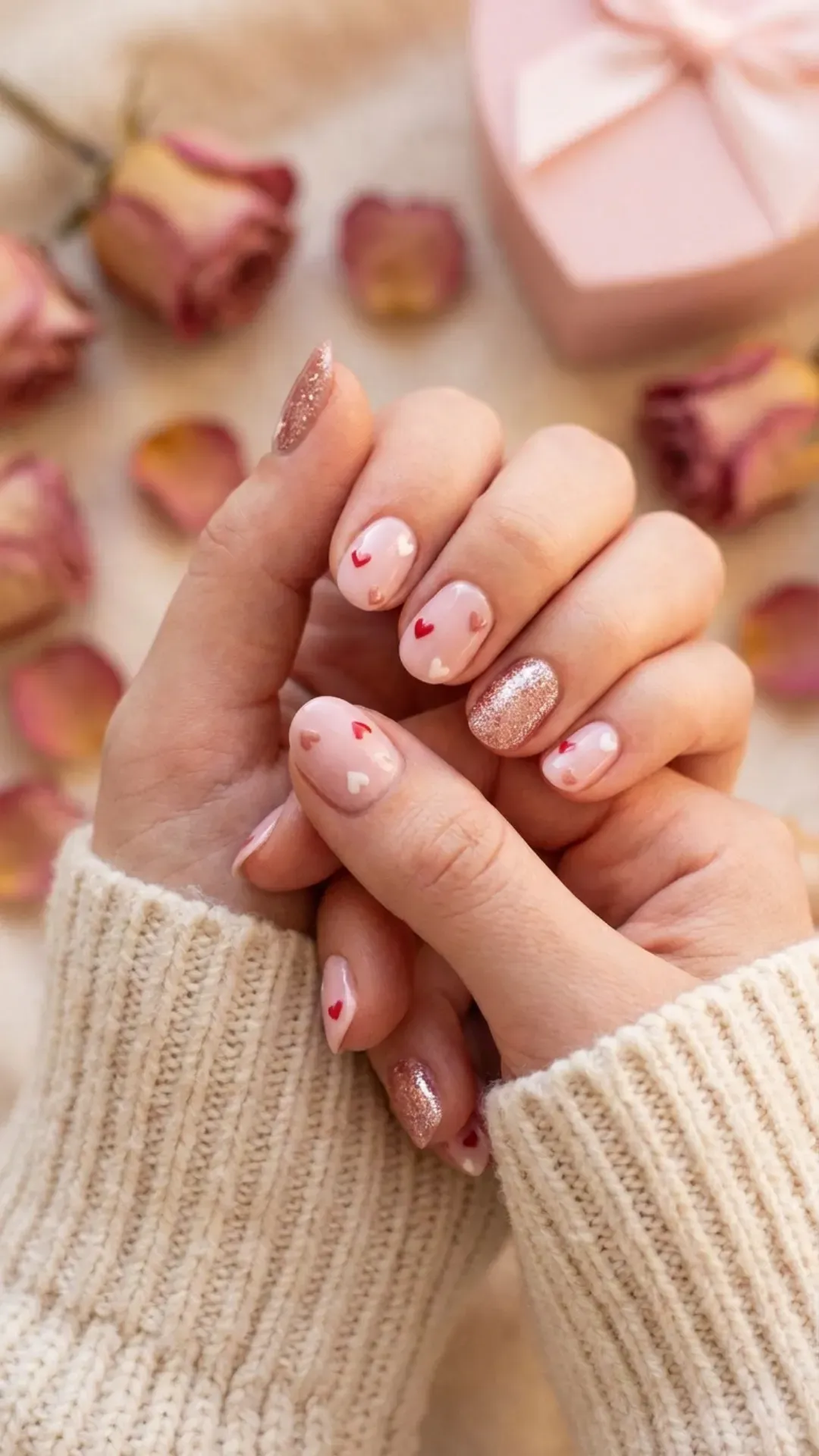 Romantic heart gorgeous nails, soft pink Valentine style