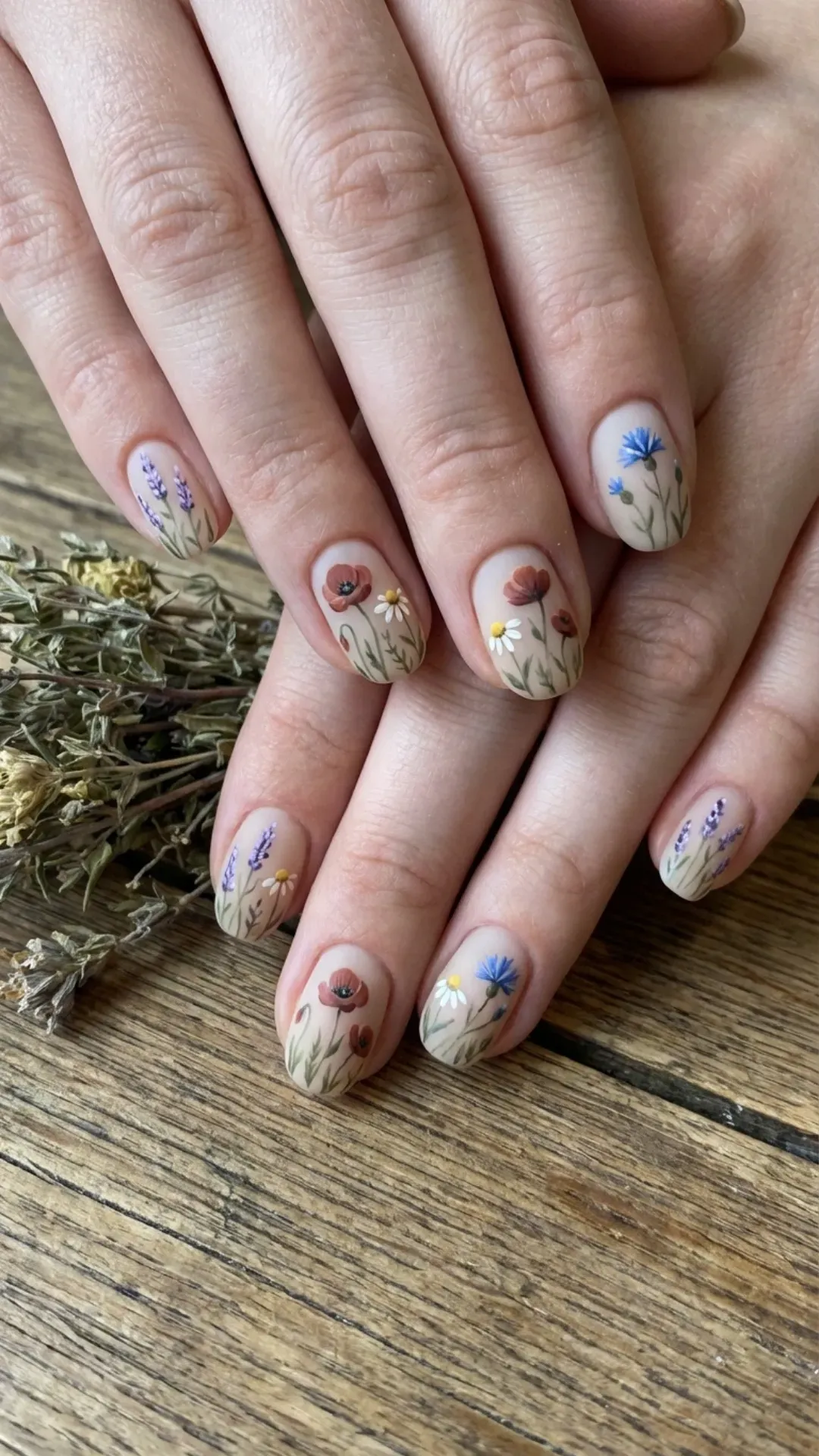 wildflower mix March nails with matte finish