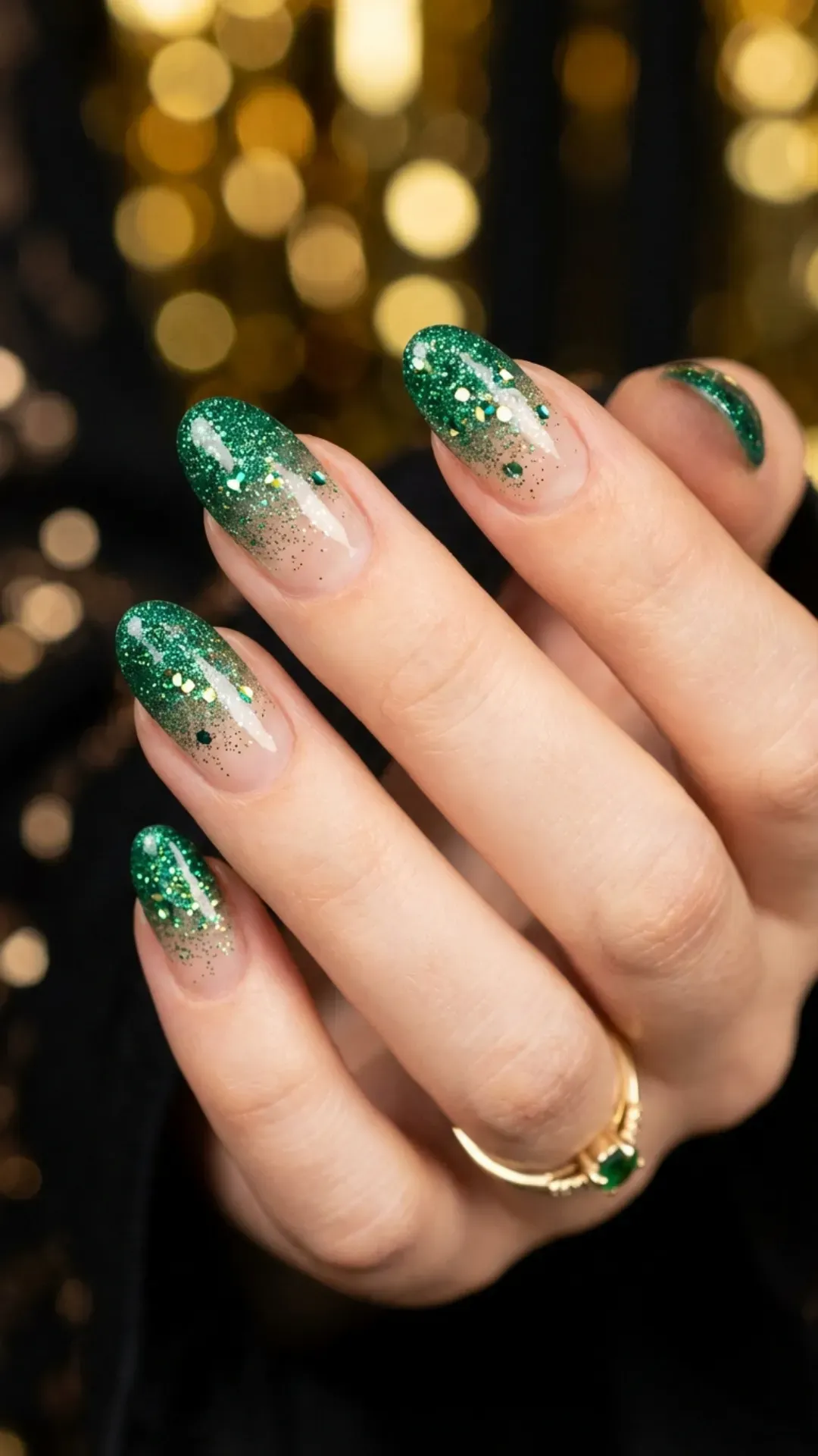Emerald glitter gradient nails glamorous sparkle manicure