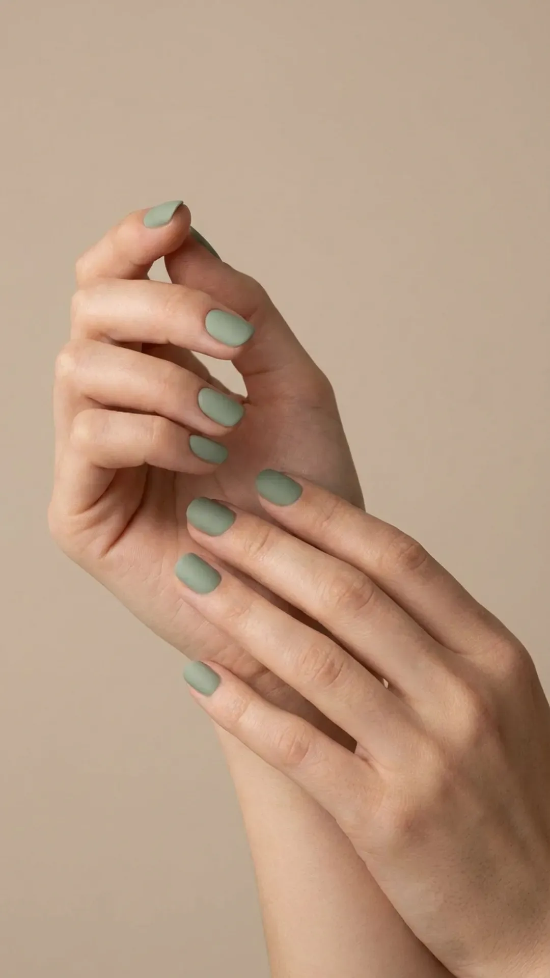 Matte sage green short square nails modern minimalist style