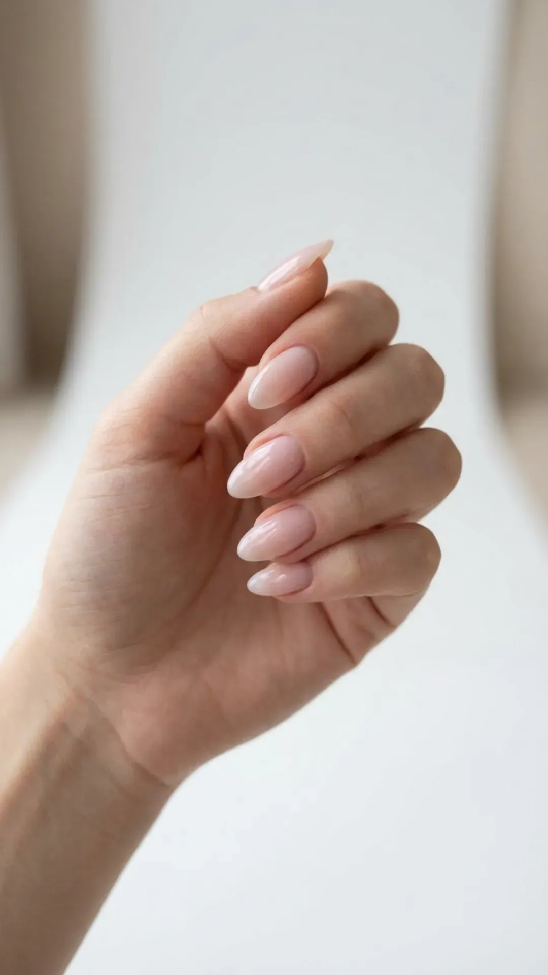 milky sheer pink almond nails minimalist manicure