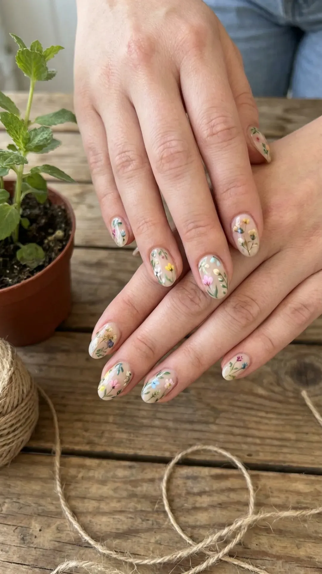 garden inspired March nails with mixed floral designs