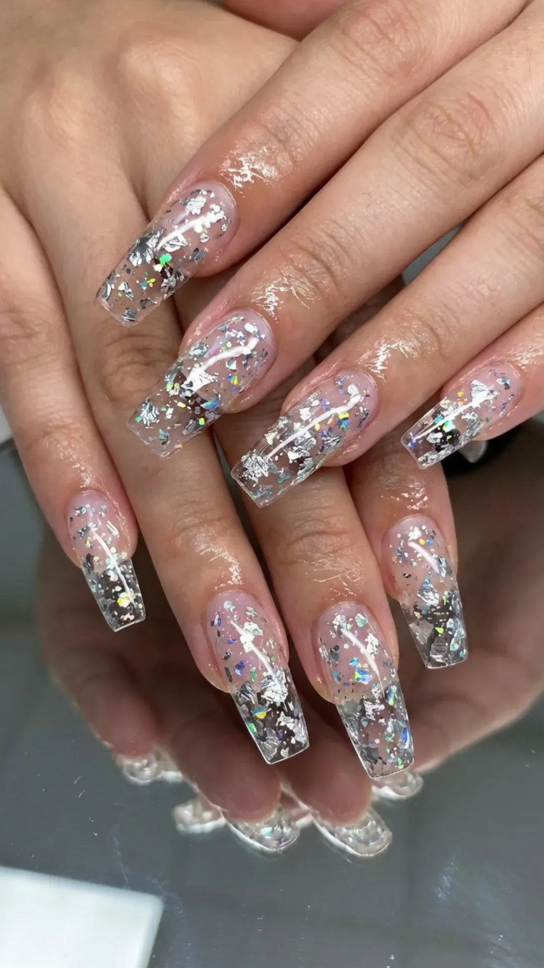 Transparent glass effect gorgeous nails, high shine manicure