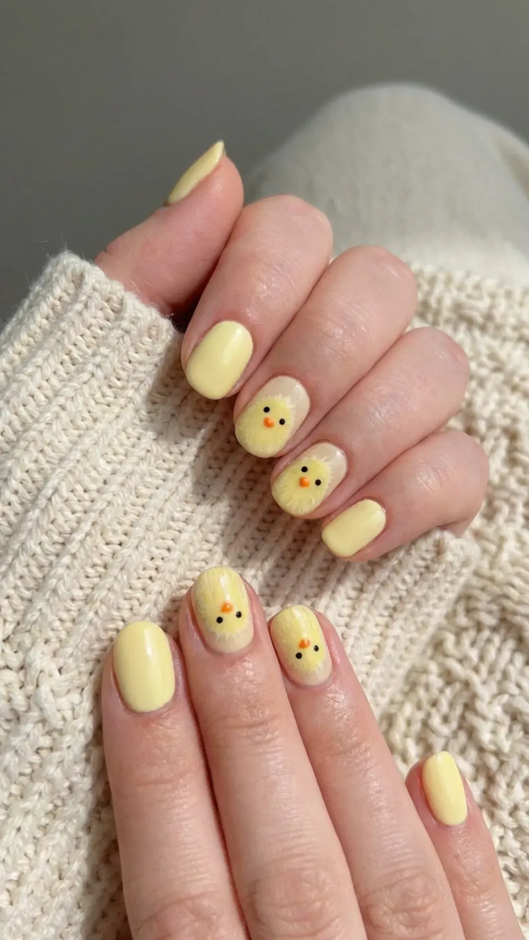 soft yellow chick design March nails