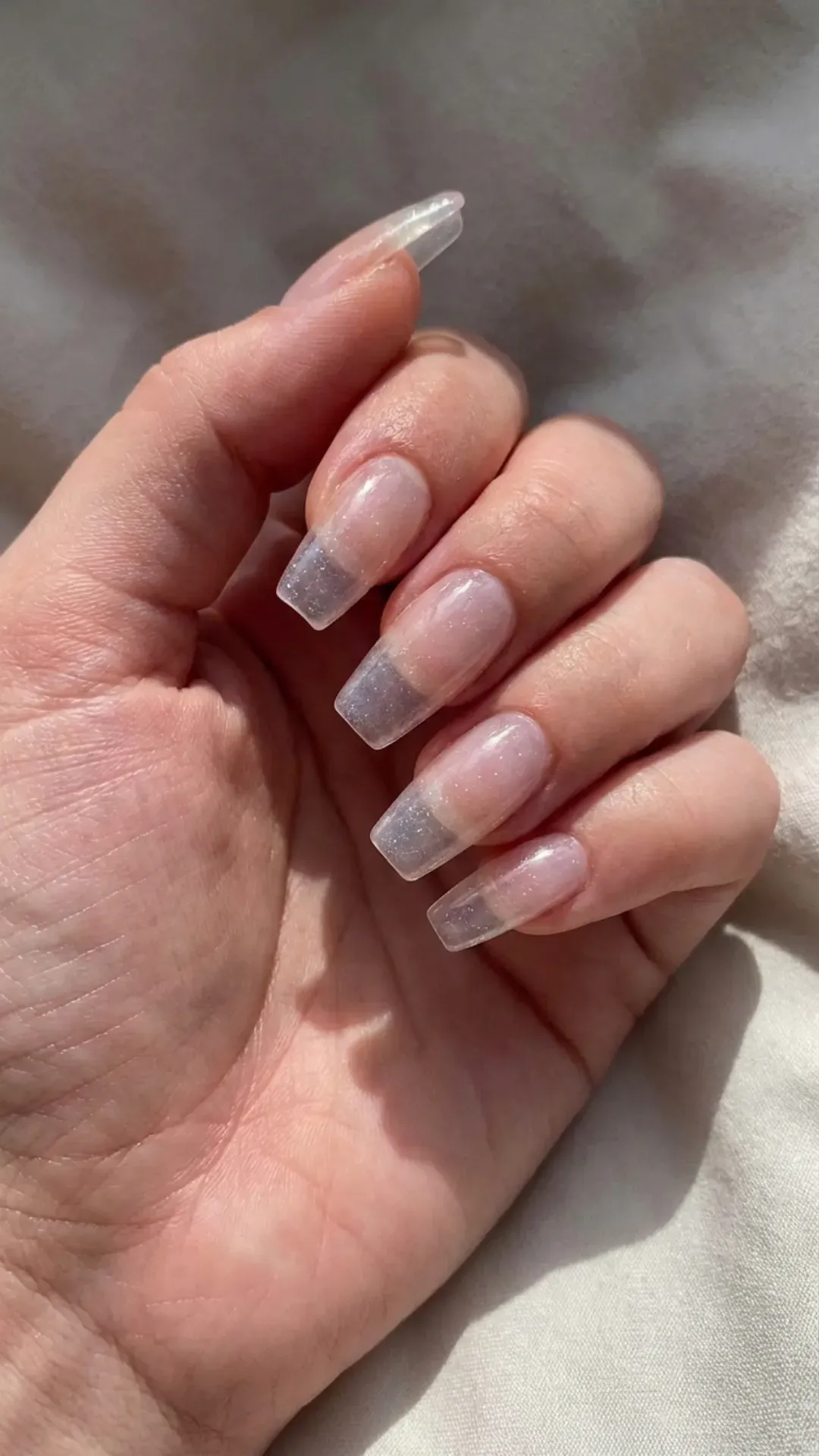 transparent jelly March nails with glossy finish