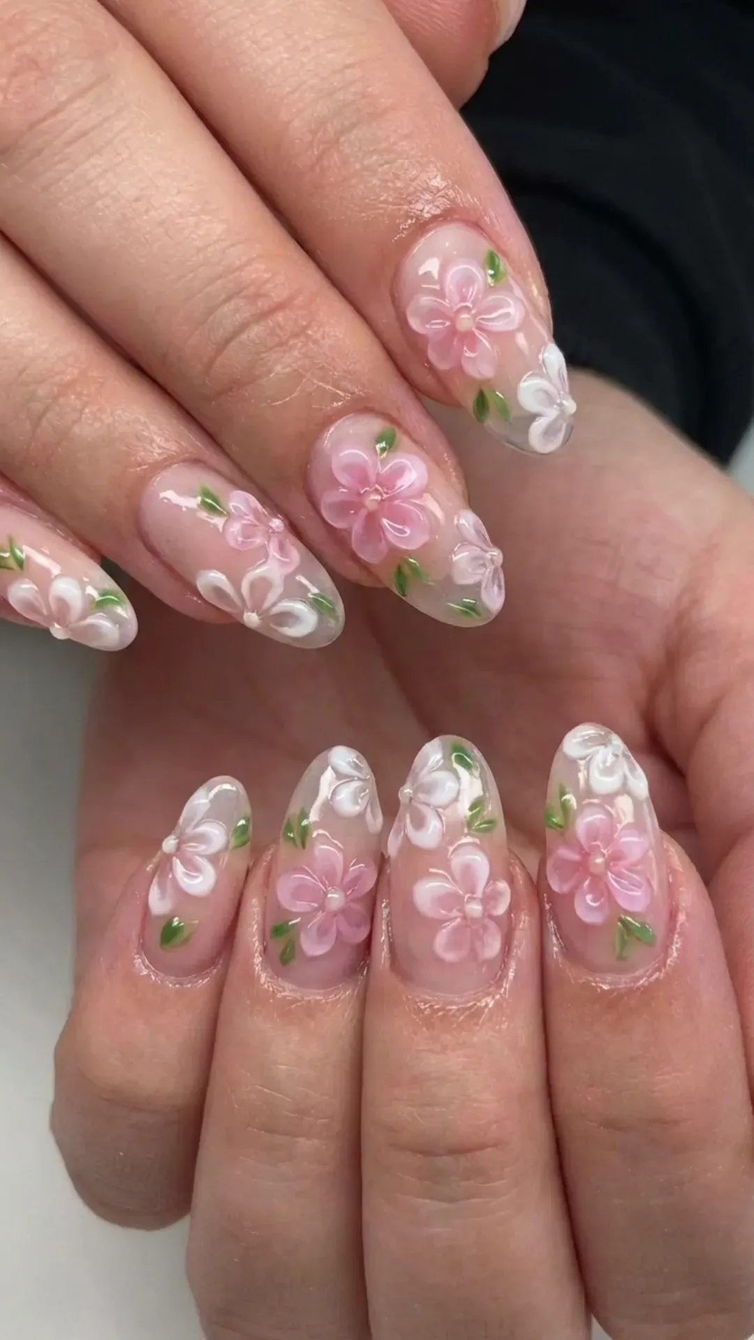 3D gel flower March nails with raised design