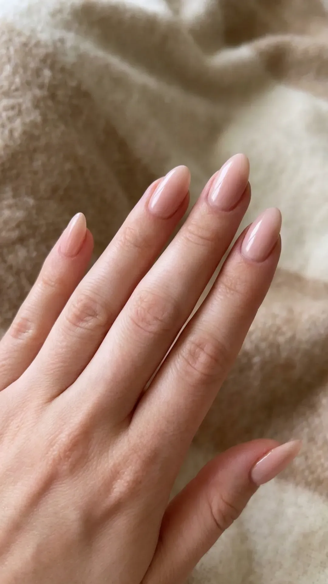 nude pink almond nails natural manicure