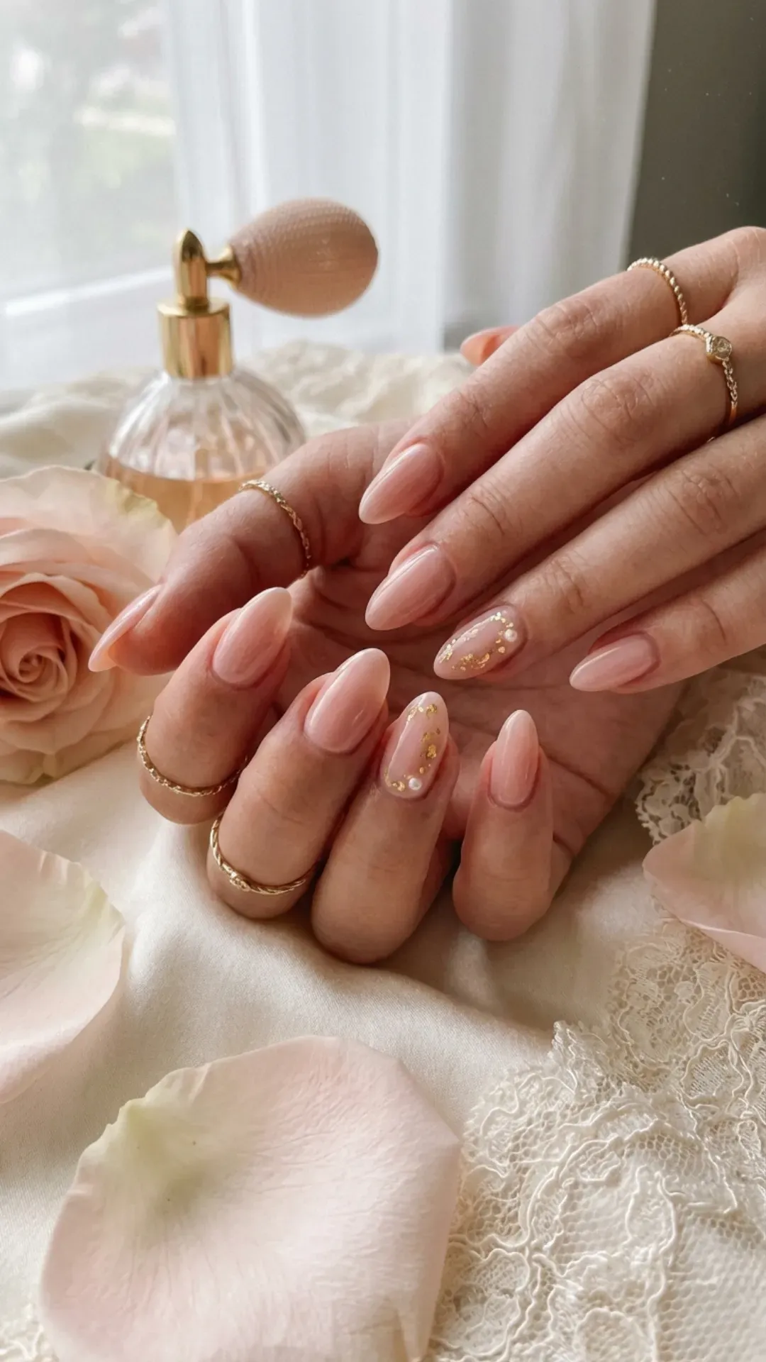 blush pink almond nails glossy finish