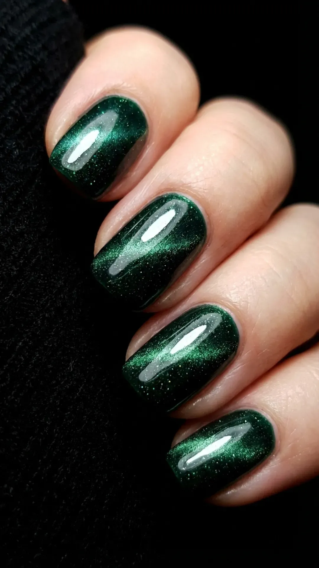 Emerald cat eye magnetic nails glossy dramatic effect