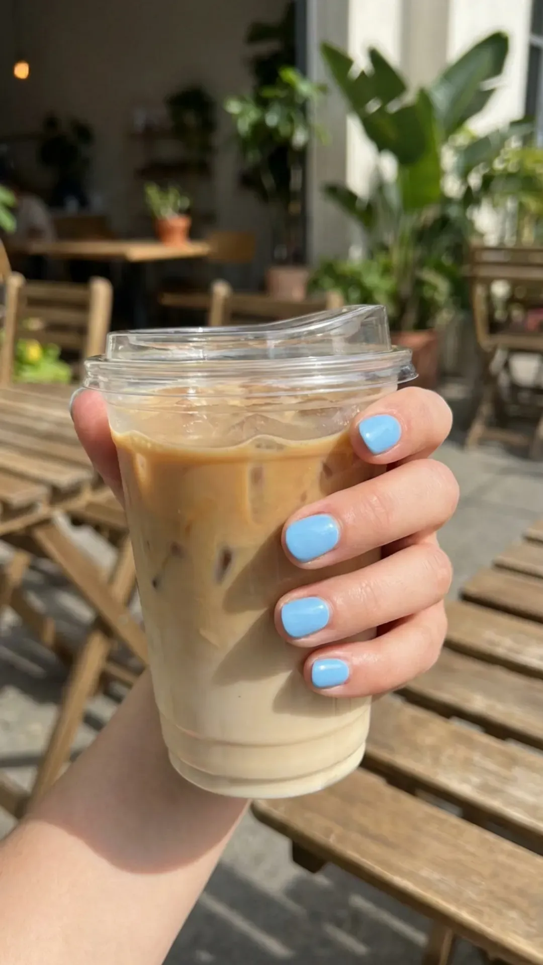 sky blue minimalist March nails on short square shape