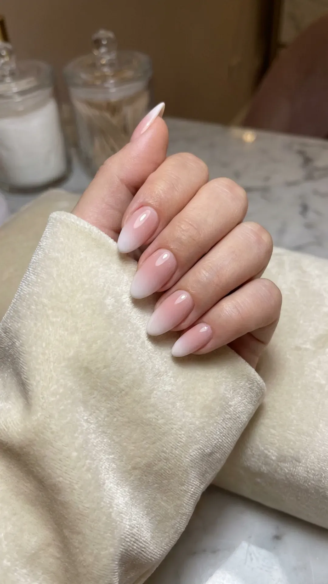 french fade pink ombre nails almond shape