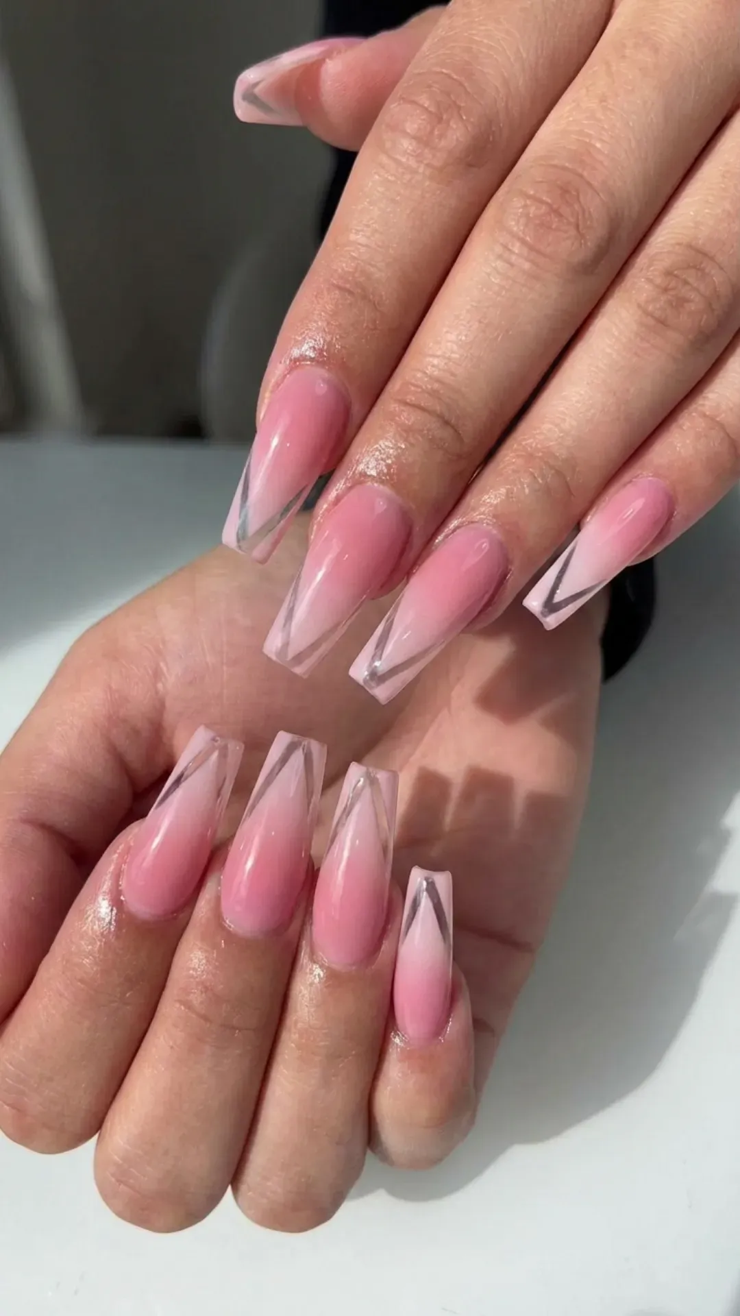 negative space pink omre nails