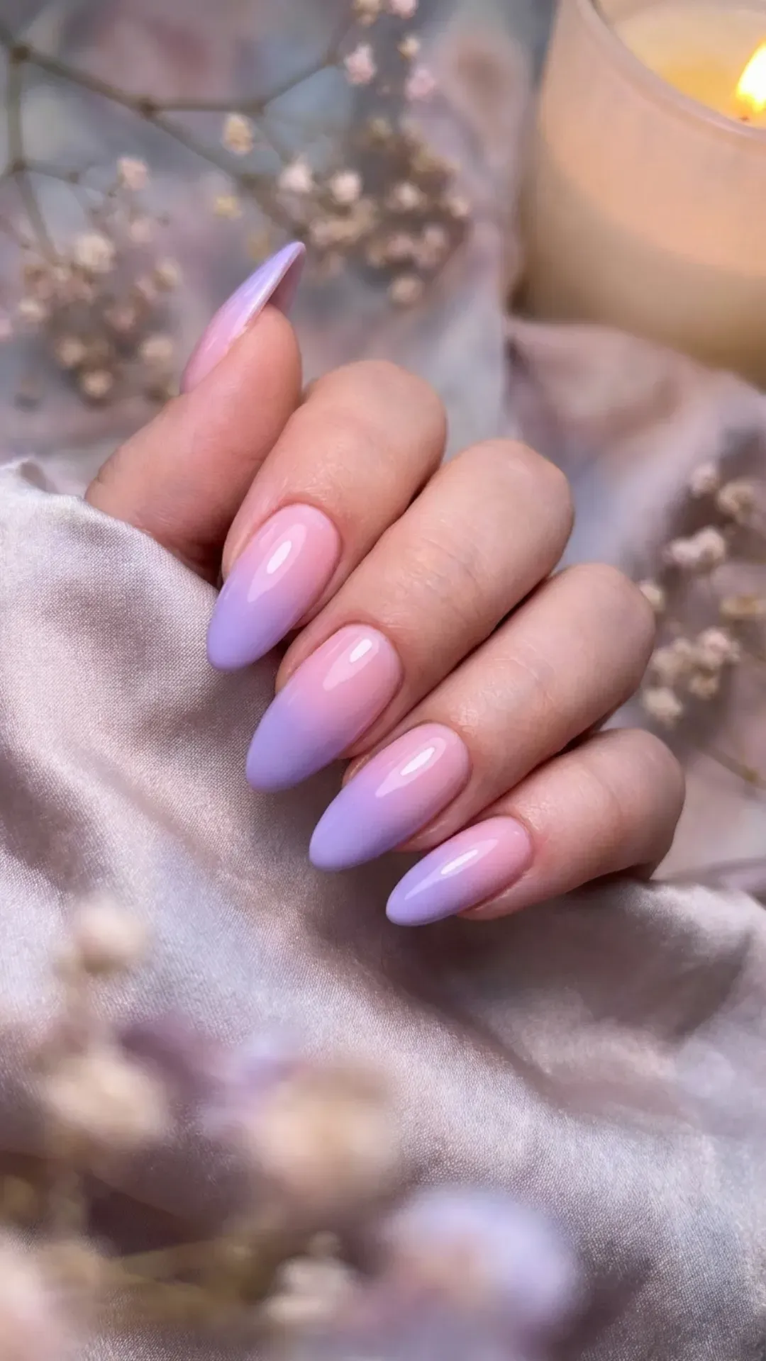 pink to purple ombre almond nails