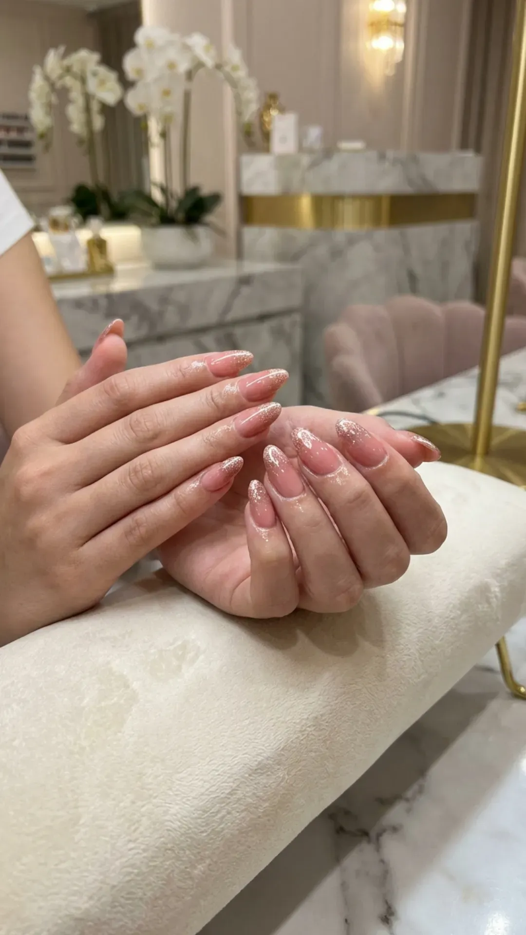 rose gold glitter pink ombre nails