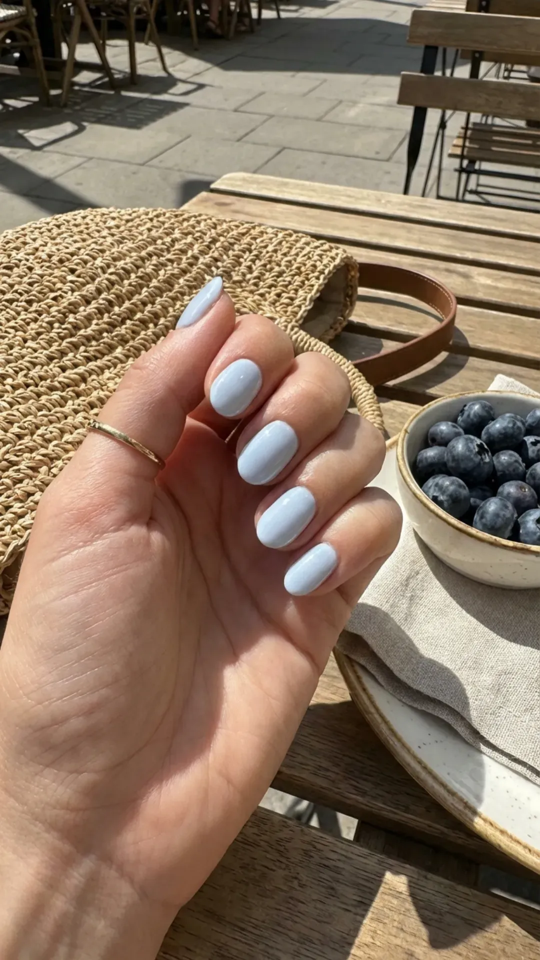 Classic blueberry milk nails with a glossy finish, perfect for a chic and simple summer look