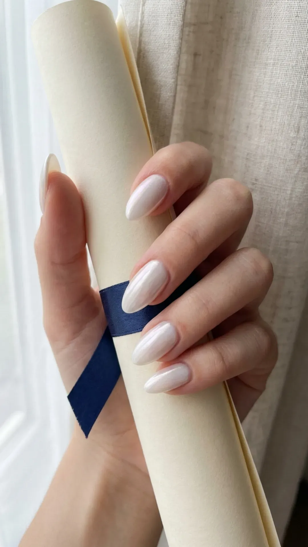 glossy milky glazed donut nails for graduation by VANSWEG.COM