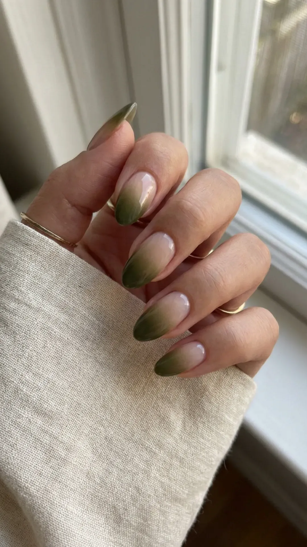 Milky nude to olive green ombre fade manicure VANSWEG.COM