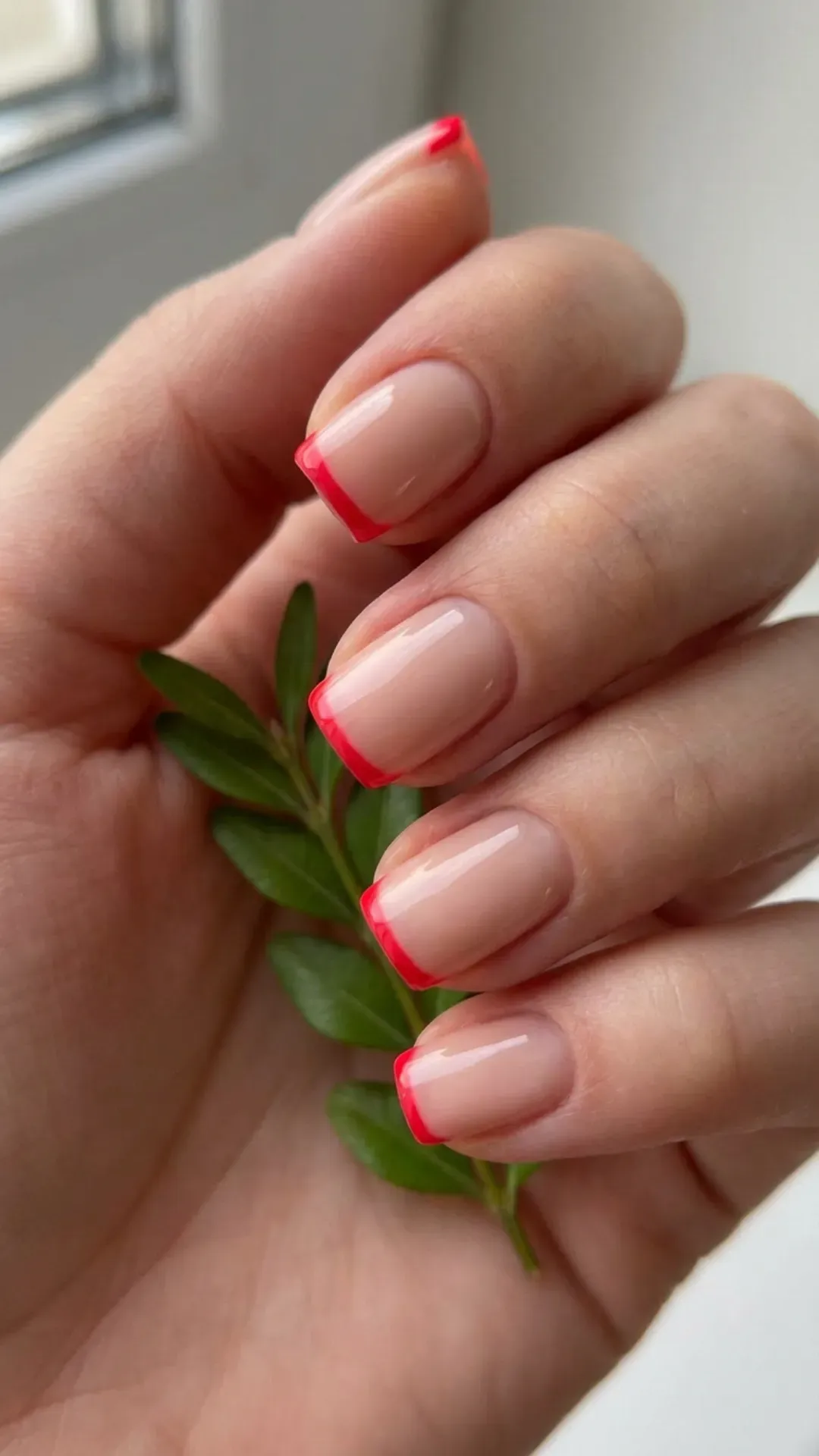 Bright spring tulip red micro French tip nails VANSWEG.COM