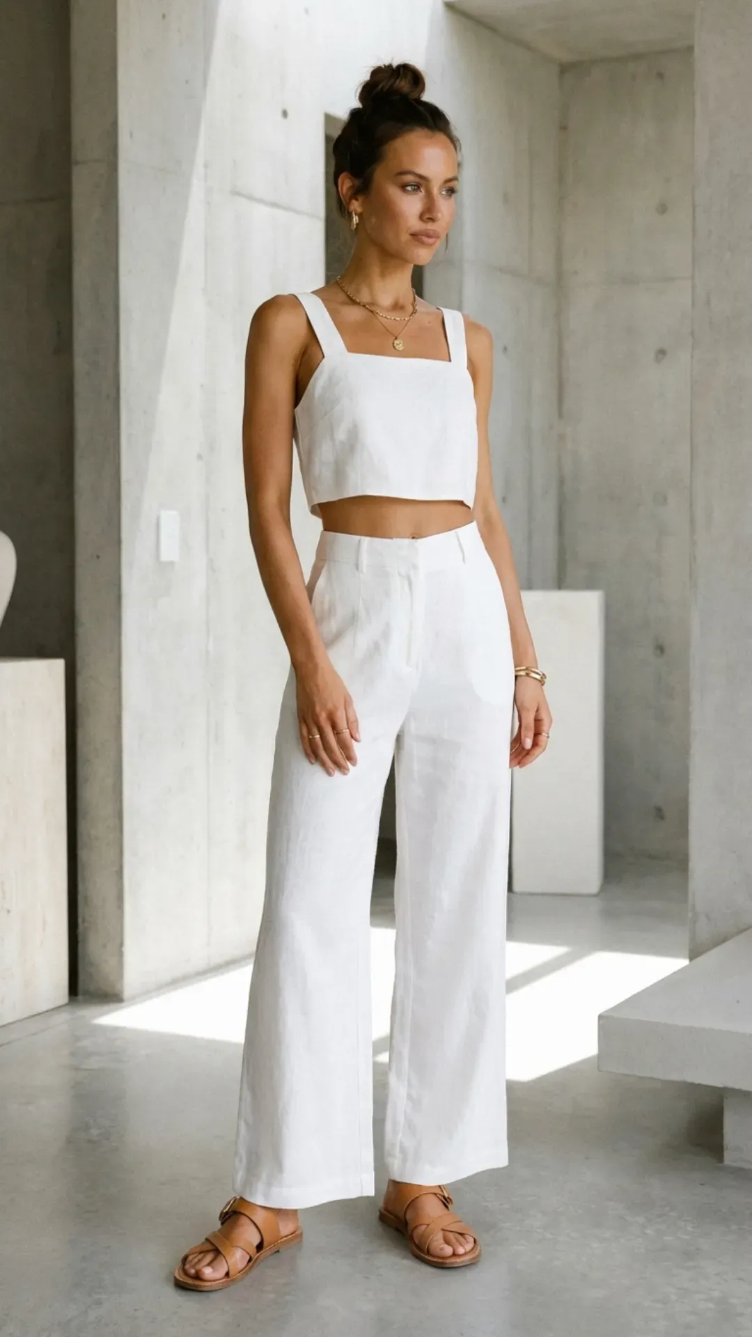 White monochromatic linen set for an elegant summer outfit