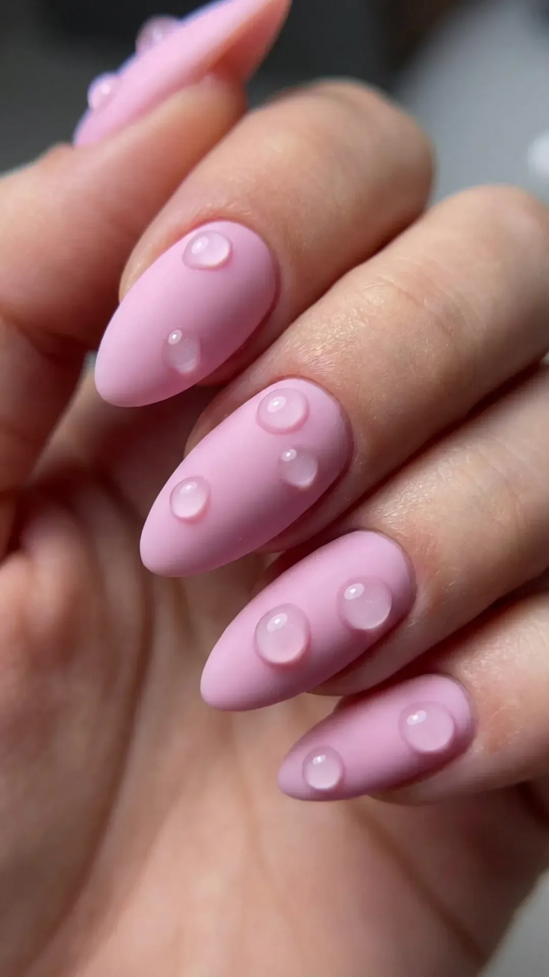 Matte pastel nails with clear 3D water droplet nail art VANSWEG.COM