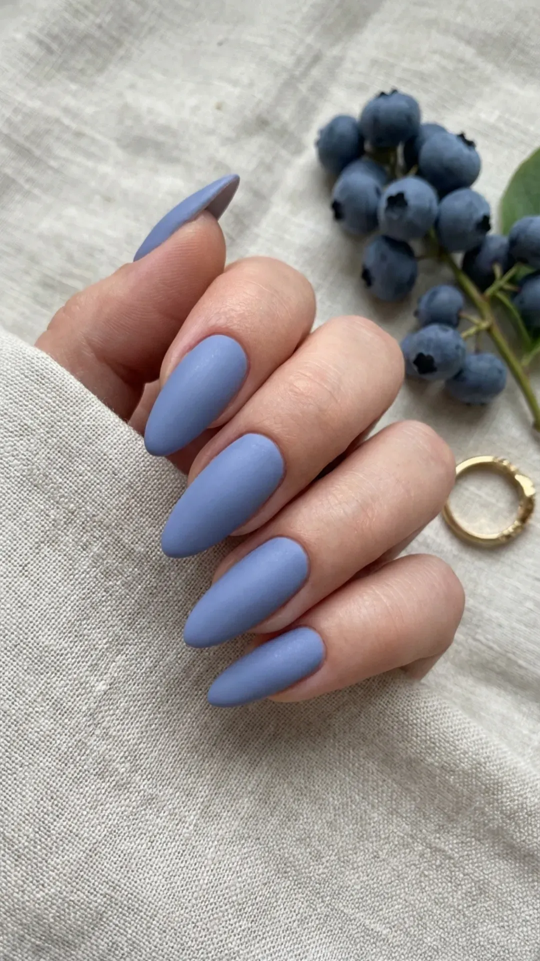 Sleek blueberry milk matte nails presenting a smooth, velvety texture that's sophisticated for summer elegance